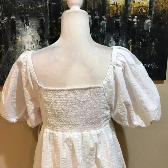 NWT Old Navy Puff Sleeves Seersucker White Mini Dress with Lining-Size M - Picture 7 of 15